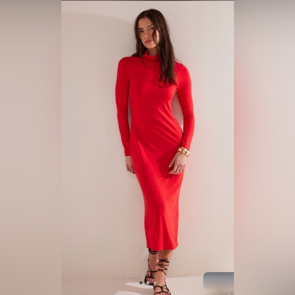 Free People Scarlet Red Long Sleeve Maxi dress FREE est XL NWT! Soooo soft!